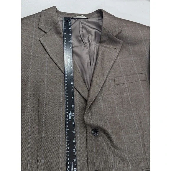 Jos. A Bank Blazer Coat Sport Jacket Silk Camel hair Window Pane 46R (22 Sleeve